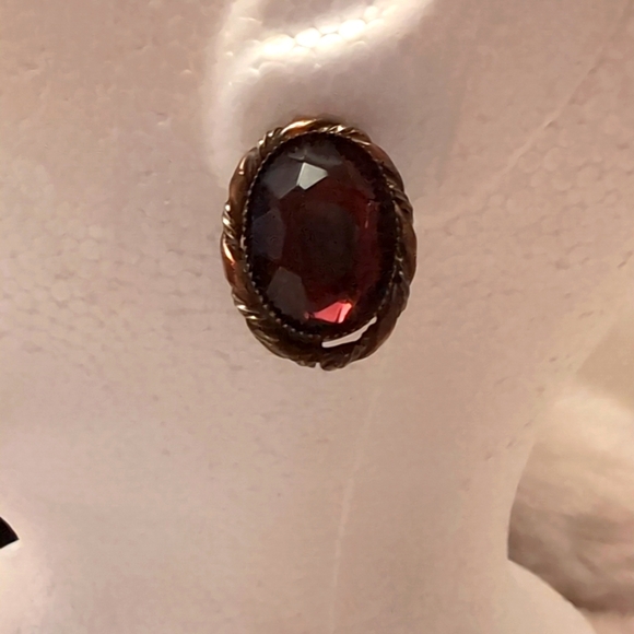 Vintage 60s Bronze Toned Burgundy Straight Pin With Closure Clasp - Picture 3 of 8